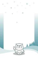 Cat Pine Winter Snow Snowflake Holiday Invitation Card Frame Background Template vector