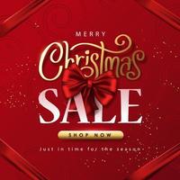 Merry Christmas sale promotion banner on red background vector