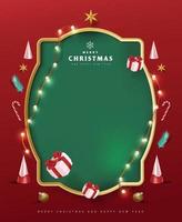 Christmas sign banner frame with empty space and festive decoration on red background vector