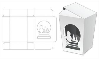 caja plegable con plantilla troquelada de ventana de globo de nieve vector