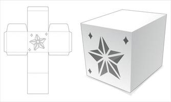 Square box with Christmas star window die cut template vector