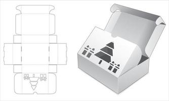 caja navideña de 2 volteretas con plantilla troquelada de ventana de árbol de navidad vector