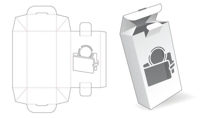 Folding box with wallet window die cut template