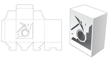 Caja con plantilla troquelada de ventana de minería criptográfica vector