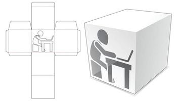 Square box with working man window die cut template vector