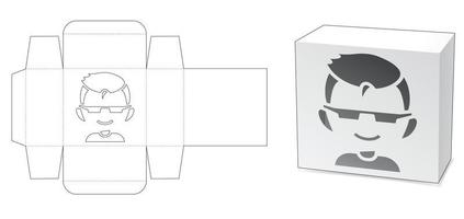 Mini box with cup smart boy window die cut template vector