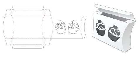 Curved box with cup cake windows die cut template vector