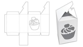 caja con ventana de cup cake y plantilla troquelada de interbloqueo vector