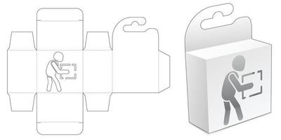 Mini hanging box with delivery man icon window die cut template vector