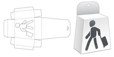 caja colgante de obelisco con plantilla troquelada de ventana de icono de hombre que viaja vector
