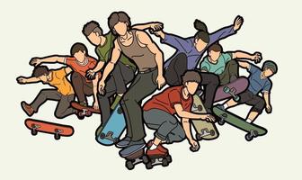 Group of Skateboarder Men Players vector