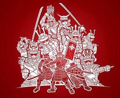 Group of Samurai Warrior Shadow vector