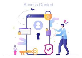 Login Access Denied Vector Illustration. System Refuses Password, Error and Entry to Computer Device Showing user does not have Permission for Website or Mobile Development