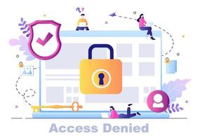 acceso de inicio de sesión denegado ilustración vectorial. El sistema rechaza la contraseña, el error y la entrada al dispositivo informático, lo que demuestra que el usuario no tiene permiso para el desarrollo de sitios web o dispositivos móviles. vector