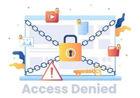 acceso de inicio de sesión denegado ilustración vectorial. El sistema rechaza la contraseña, el error y la entrada al dispositivo informático, lo que demuestra que el usuario no tiene permiso para el desarrollo de sitios web o dispositivos móviles. vector