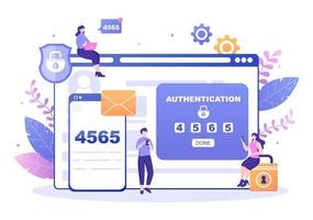 2FA Two Steps Authentication Password Secure Notice Login Verification or SMS with Code a Smartphone for Website in Flat Vector Illustration