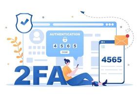 2FA Two Steps Authentication Password Secure Notice Login Verification or SMS with Code a Smartphone for Website in Flat Vector Illustration