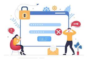 Forgot Password and Account Login for Web page, Protection, Security, Key, Access System in Smartphone or Computer Flat Vector Illustration