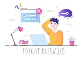 Forgot Password and Account Login for Web page, Protection, Security, Key, Access System in Smartphone or Computer Flat Vector Illustration