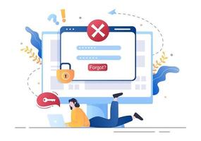 Forgot Password and Account Login for Web page, Protection, Security, Key, Access System in Smartphone or Computer Flat Vector Illustration