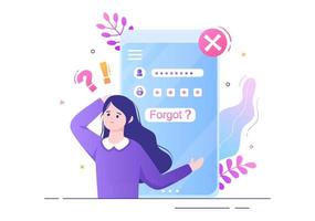 Forgot Password and Account Login for Web page, Protection, Security, Key, Access System in Smartphone or Computer Flat Vector Illustration