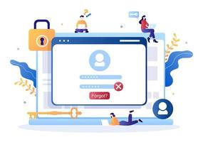 Forgot Password and Account Login for Web page, Protection, Security, Key, Access System in Smartphone or Computer Flat Vector Illustration