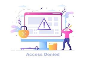 acceso de inicio de sesión denegado ilustración vectorial. El sistema rechaza la contraseña, el error y la entrada al dispositivo informático, lo que demuestra que el usuario no tiene permiso para el desarrollo de sitios web o dispositivos móviles. vector