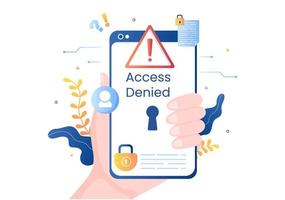 acceso de inicio de sesión denegado ilustración vectorial. El sistema rechaza la contraseña, el error y la entrada al dispositivo informático, lo que demuestra que el usuario no tiene permiso para el desarrollo de sitios web o dispositivos móviles. vector