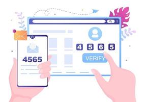 2FA Two Steps Authentication Password Secure Notice Login Verification or SMS with Code a Smartphone for Website in Flat Vector Illustration