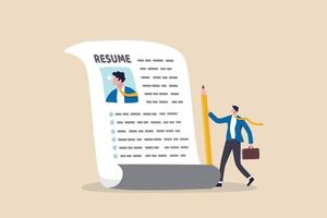 Writing best resume or CV or applying new job, professionally describe work experience for advantages, career and recruitment concept, smart confidence businessman professional finish writing resume. vector