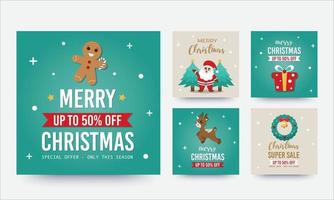 Christmas sale collection. Social media post template. Vector illustration.