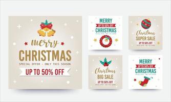 Christmas sale collection. Social media post template. Vector illustration.
