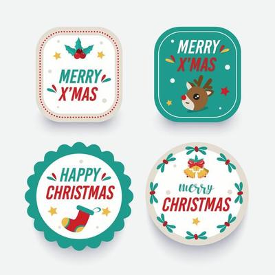 Flat design christmas stickers. Vector illutration.