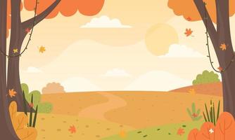 Landscape in autumn with fallen leaves on the grass background vector