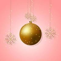 Illustration of christmas balls and snow ornaments in sparkling gold color