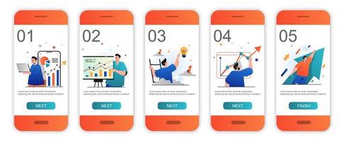 Business growth concept onboarding screens for mobile app templates. Profit, financial statistics. Modern UI, UX, GUI screens user interface kit with people scenes for web design. Vector illustration