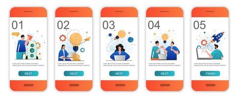 Business startup concept onboarding screens for mobile app templates. Success launch new project. Modern UI, UX, GUI screens user interface kit with people scenes for web design. Vector illustration