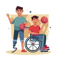 Two People With Disabilities Playing On The Field vector
