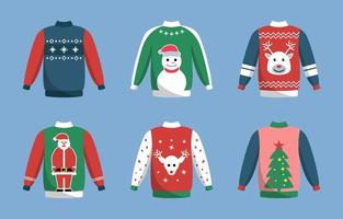 Christmas Ugly Sweater Sticker Set vector