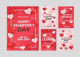 Set Collection of Card Valentine Day Realistic Love vector
