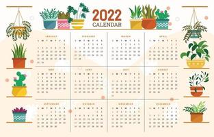 2022 Leaf Theme Calendar Template vector