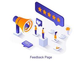 Feedback page isometric web concept. People leave positive or negative reviews, write comments and reviews. Customers experience and rating scene. Vector illustration for website template in 3d design