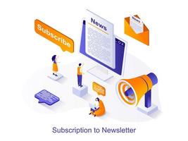 Subscription newsletter isometric web concept. People receive promotional letters at e-mail. Business communication and online promotion scene. Vector illustration for website template in 3d design