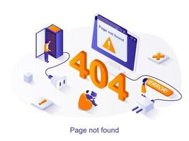 Page not found isometric web concept. People working on problem site, technology department fixes error on broken webpage. 404 page error scene. Vector illustration for website template in 3d design
