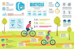 Bicycle concept banner with infographic elements. Athletes in cycling, sport activity and healthy lifestyle. Poster template with graphic data visualization, timeline, workflow. Vector illustration