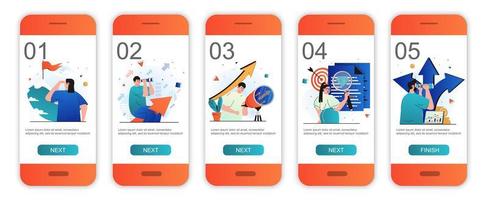 Searching opportunities concept onboarding screens for mobile app templates. Career and business. Modern UI, UX, GUI screens user interface kit with people scenes for web design. Vector illustration