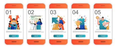 Business award concept onboarding screens for mobile app templates. Success and achieving goals. Modern UI, UX, GUI screens user interface kit with people scenes for web design. Vector illustration