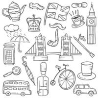 england concept doodle hand drawn set collections with outline black and white style vector