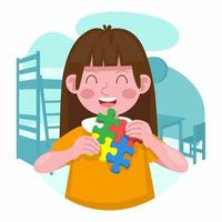 Children Playing Puzzles In The Room vector