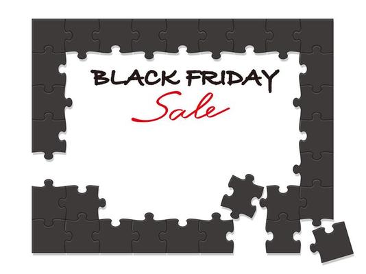 Black Friday Sale Vector Frame Made Of Jig-Saw Puzzle Pieces On A White Background.